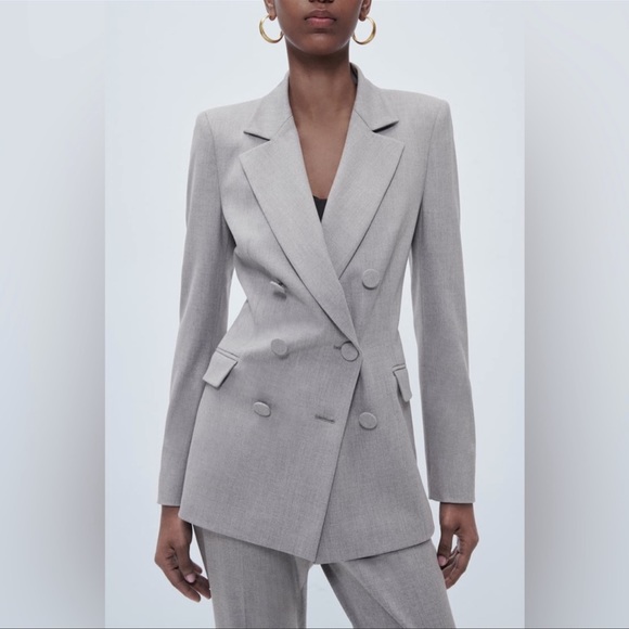 Zara 2 piece Set Button Double Breasted Blazer & Slim Hem Cigarette Pants - Picture 9 of 16